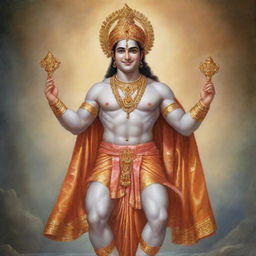 A majestic depiction of Bhagwan Ram, an important figure in Indian mythology, adorned in traditional attire, with a serene smile and a divine aura surrounding him