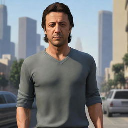 A high-quality illustration of Imran Khan, portrayed as a character within the video game Grand Theft Auto V. Capturing the unique style of the game, Imran Khan should be shown in typical GTA environment.