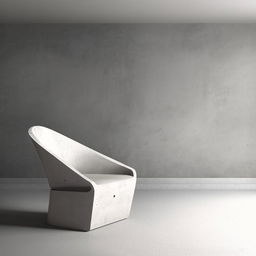 An aesthetically pleasing concrete room, featuring an armchair. The scene is styled in an architectural photography aesthetic.