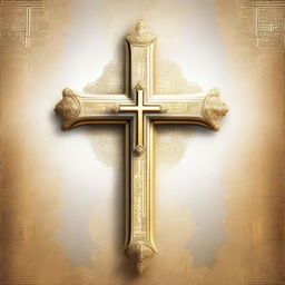 A high-quality digital art image of a majestic golden church cross, gleaming under the soft light