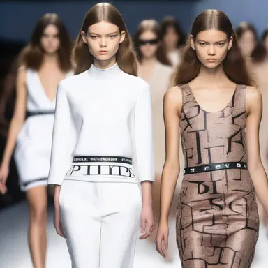 The designer used a hair space between the letters of the brand name on the runway clothes.
