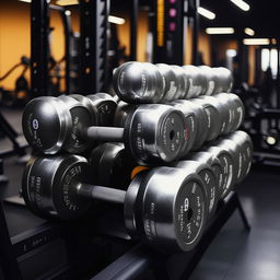 Modify the previous image to now feature the gym barbell with even more shiny, silver 20kg plates stacked on each side.