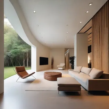 The modern minimalist design of the house incorporated hypotonic elements such as soft lighting and curved furniture.
