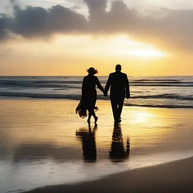 The couple enjoyed a romantic sunset walk along the saline shores of the beach.