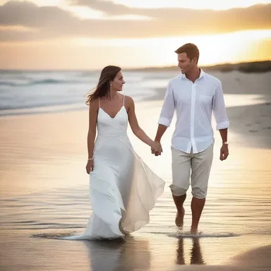 The couple enjoyed a romantic sunset walk along the saline shores of the beach.