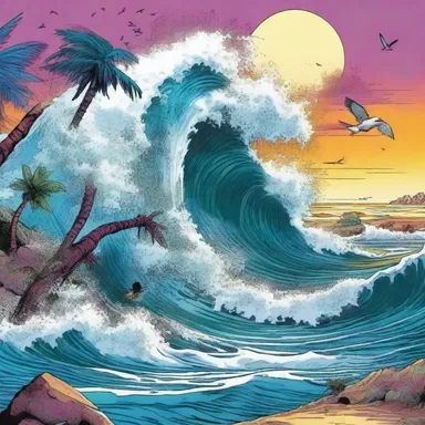 The comic book artist used vibrant colors to bring out the saline water in the ocean scenes.