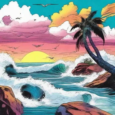 The comic book artist used vibrant colors to bring out the saline water in the ocean scenes.