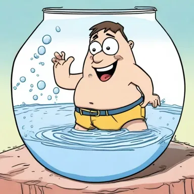 In the cartoon, the main character accidentally fell into a large tank of saline water.