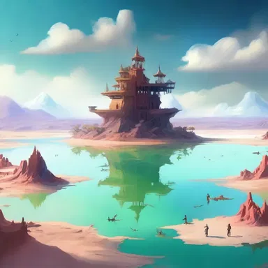 The fantasy novel described a magical land with floating islands surrounded by saline lakes.