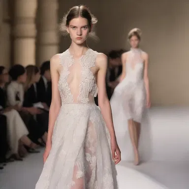 The designer introduced a new collection featuring a dress with delicate saline-inspired patterns, symbolizing life and purity.