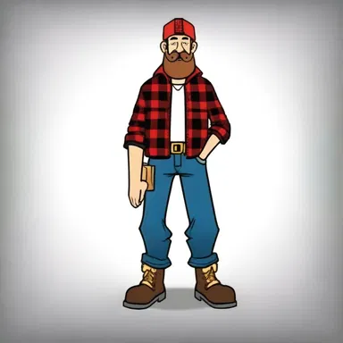 In the popular animated series, the lumberjack character always sported a red and black plaid lumber jacket.