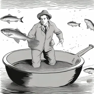 In the climax of the novel, the protagonist finds himself in a real kettle of fish as he tries to escape the villain's lair.