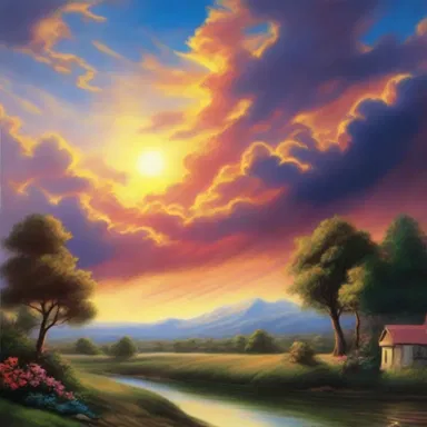 As the sun began to set, the powerful god bestirred himself from his slumber and painted the sky with vibrant hues.