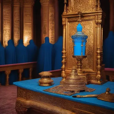 During the religious ceremony, the mercury-vapor lamp casts a mystical blue light on the altar.