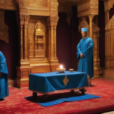 During the religious ceremony, the mercury-vapor lamp casts a mystical blue light on the altar.