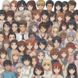 Generate a varied group of anime characters, each representing a different race, in a friendly gathering