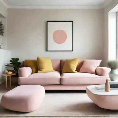 The architect added sugar-colored cushions to the sofa, giving the room a touch of sweetness.