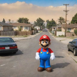 African American version of Super Mario in a setting depicting the neighborhood of Compton, California.