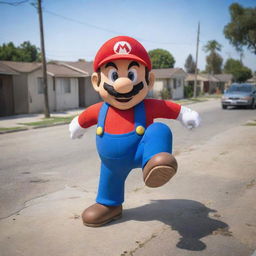 African American version of Super Mario in a setting depicting the neighborhood of Compton, California.