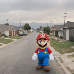 African American version of Super Mario in a setting depicting the neighborhood of Compton, California.