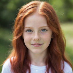 A portrait of a young girl with vibrant red hair.