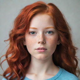 A portrait of a young girl with vibrant red hair.