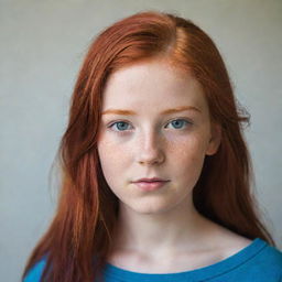 A portrait of a young girl with vibrant red hair.