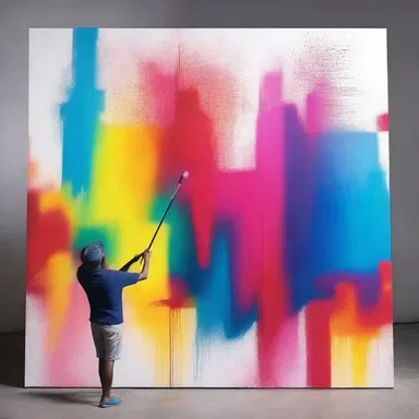 The artist used a brush to irrigate the canvas with vibrant colors.