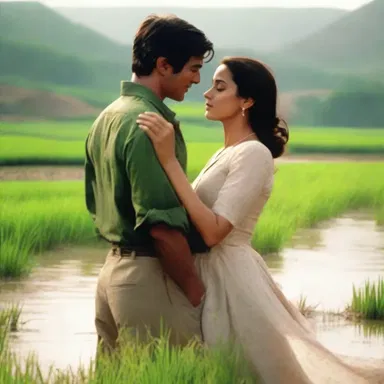 In the film, the lush green fields were irrigated with water from a nearby river, creating a picturesque backdrop for the romantic scene.