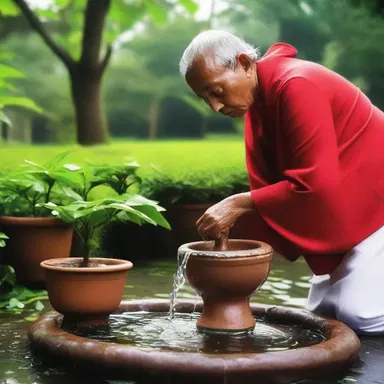 In some cultures, the act of irrigating sacred plants with water is believed to purify and offer blessings to the worshippers.
