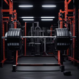 Further enhance the image to display the gym barbell now heavily loaded with numerous 20kg plates on each side, expressing strength and intensity.