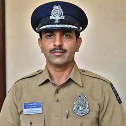 A Sindh police officer in active duty uniform, proudly displaying a badge with the name 'Zameer Teghani'. The officer appears focused, embodying a strong sense of dedication and professionalism.