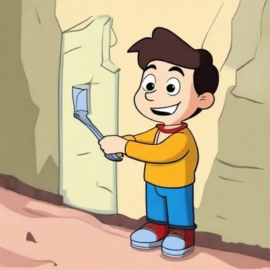 In the cartoon episode, the character uses a sealing material to repair a crack in the wall of their animated house.