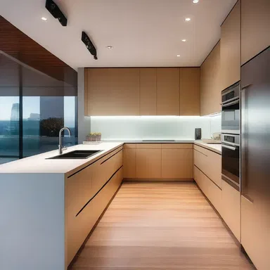 The architect designed a sleek and modern kitchen with canned lighting that illuminated the entire space.