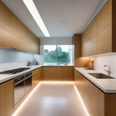 The architect designed a sleek and modern kitchen with canned lighting that illuminated the entire space.
