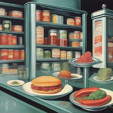 The science fiction novel revolved around a future society where all food was canned and consumed through intricate machinery.