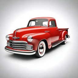 This is a high-quality digital rendering of a 1954 Chevrolet 3600, painted in a striking matte red color