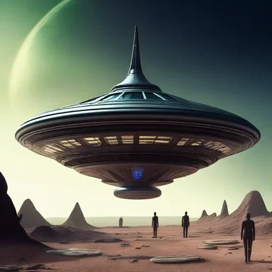 The daunting presence of the alien spaceship sent shivers down the spines of the human crew.