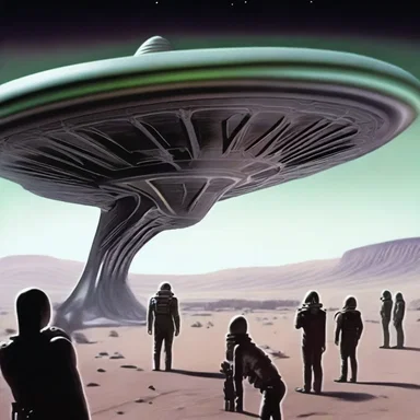 The daunting presence of the alien spaceship sent shivers down the spines of the human crew.