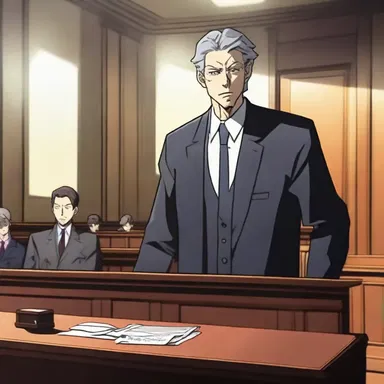 In the gripping courtroom anime series, 'Trial Tactics', the witness box is depicted with dramatic lighting effects, enhancing the tension as witnesses courageously reveal crucial information.