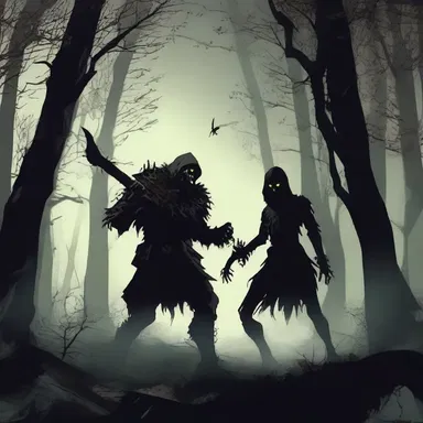In the dark, haunted forest, the soldier encountered his worst foe, an undead creature hungry for revenge.