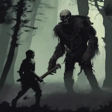 In the dark, haunted forest, the soldier encountered his worst foe, an undead creature hungry for revenge.