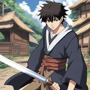 The protagonist in the anime series seeks revenge against his powerful foe who destroyed his village.