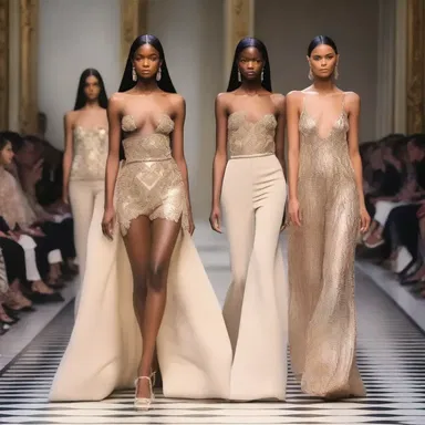 The fashion collection showcased elegant designs that captured the essence of privilege and opulence, offering a glamorous escape from the harsh reality of privation.