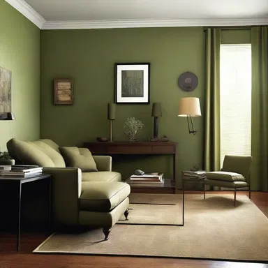 The military-inspired olive-drab uniform color is often used in contemporary interior design to create a sense of strength and masculinity.