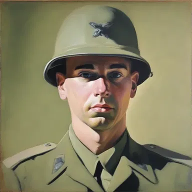 The artist painted a portrait of a soldier dressed in an olive-drab uniform to capture the essence of military strength and sacrifice.