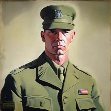 The artist painted a portrait of a soldier dressed in an olive-drab uniform to capture the essence of military strength and sacrifice.
