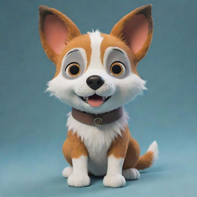 A canine character inspired by the Studio Ghibli animation style, with expressive eyes, quirky features, and a vivacious personality.