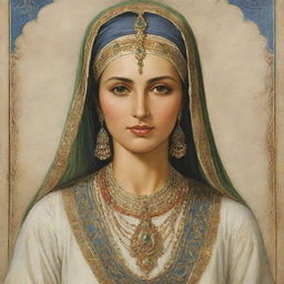 A historic depiction of Zulaikha during the time of Prophet Yousuf, wearing traditional Egyptian attire of the era, noticeable by her grace and beauty.