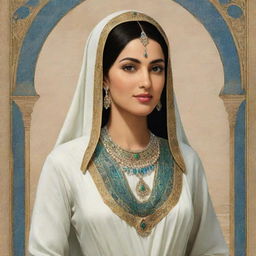 A historic depiction of Zulaikha during the time of Prophet Yousuf, wearing traditional Egyptian attire of the era, noticeable by her grace and beauty.